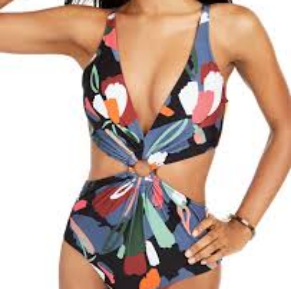 BAR III Paradise Palm Printed One-Piece Monokini Swimsuit